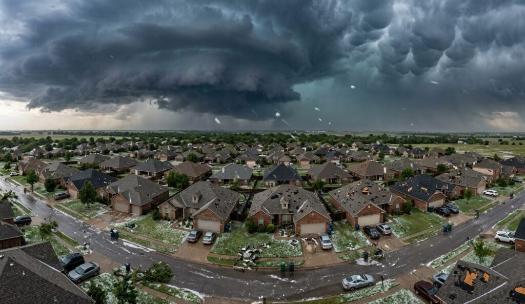 Hail storm damage on a residential roof in Oklahoma